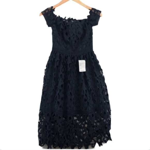 NWT Chi Chi London Roma Navy Lace Midi Dress Off Shoulder Size 8 - Picture 7 of 12